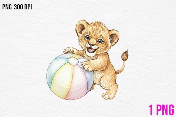 Download Cute Baby Lion with Beach Ball PNG - Beach ball png Collection